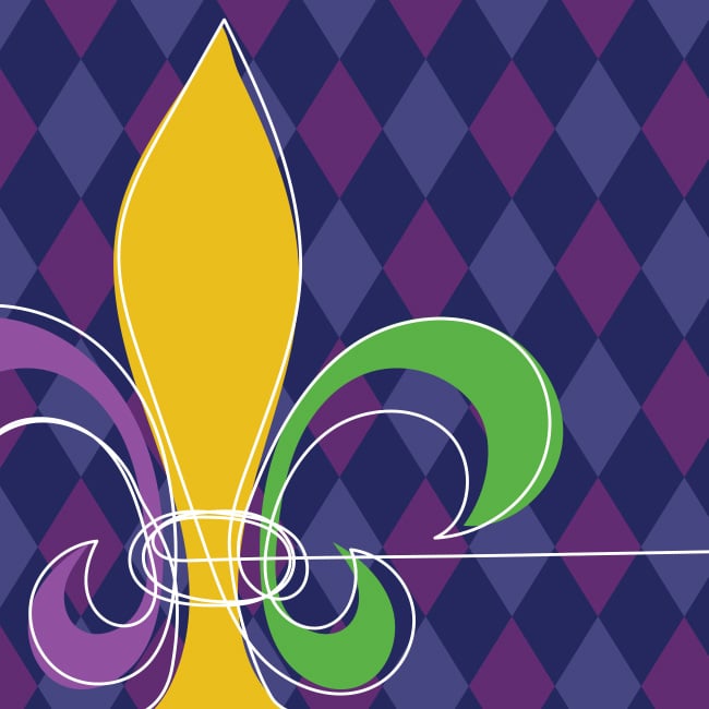A fleur-de-lis on a checkered background