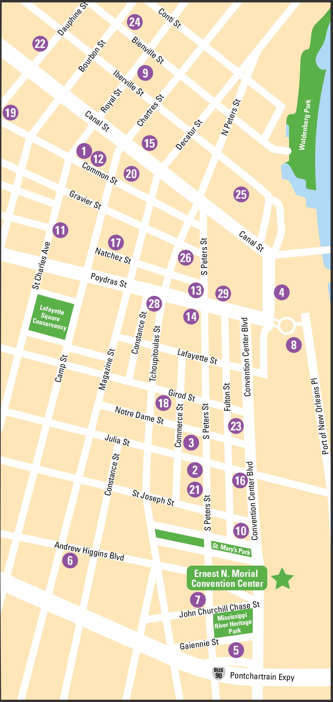 Map of New Orleans hotels