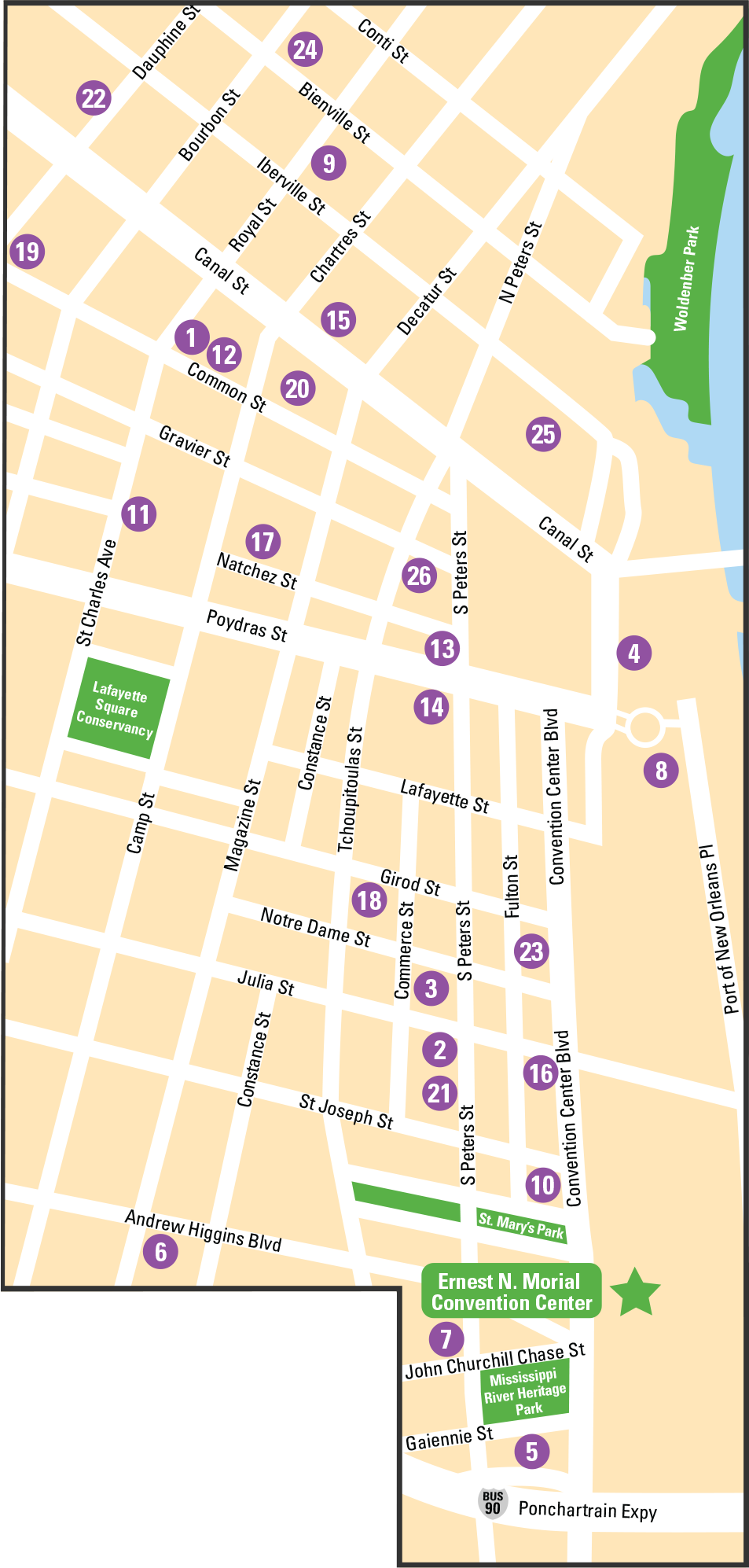 Map of New Orleans hotels