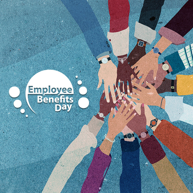 Illustrated overhead view of hands stacked on each other