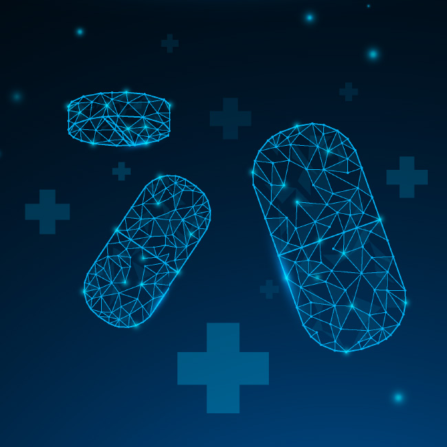 Illustrated pills and medical symbols