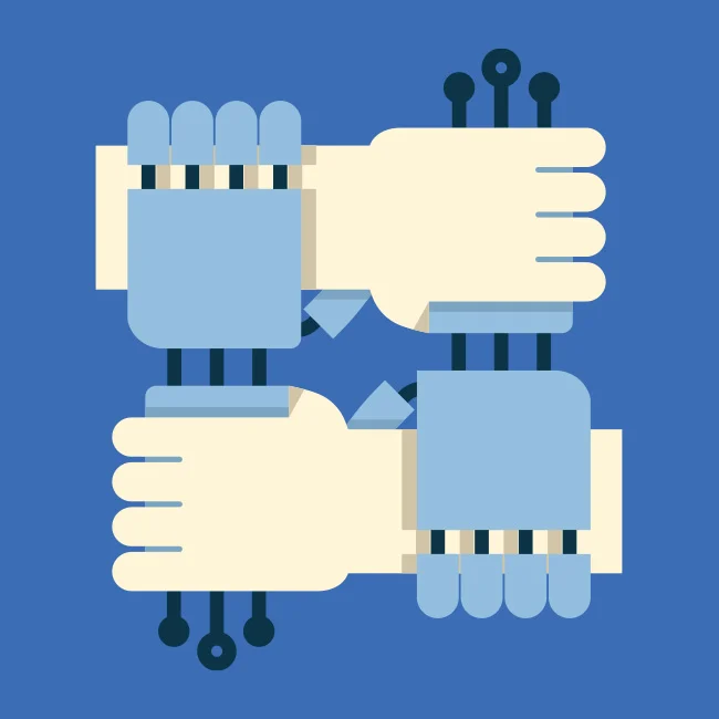 Illustration of human hands and AI hands