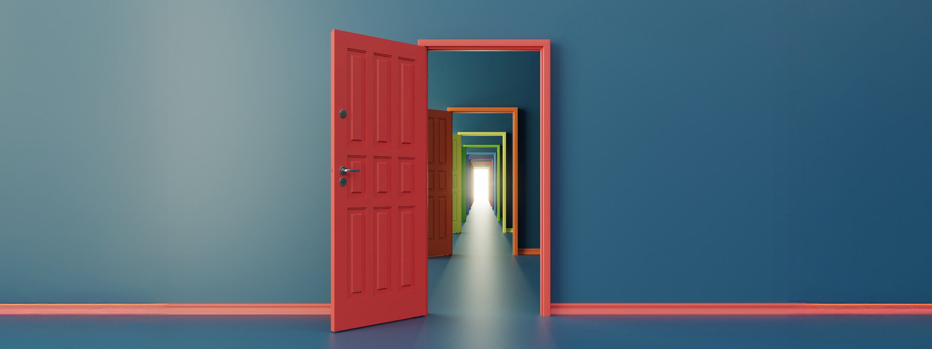 An open door within an open door and so on all pointing to a bright light
