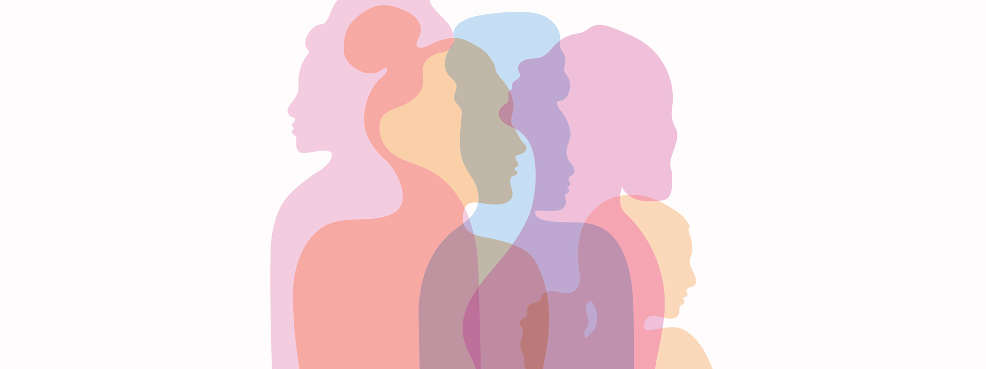 Zeroing In on Women's Health banner Multi-colored silhouettes of women