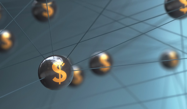A web of circles with dollar signs on them