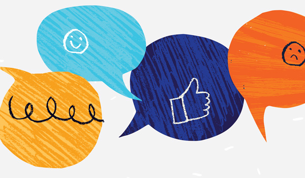 Chat bubbles with different emotion symbols inside