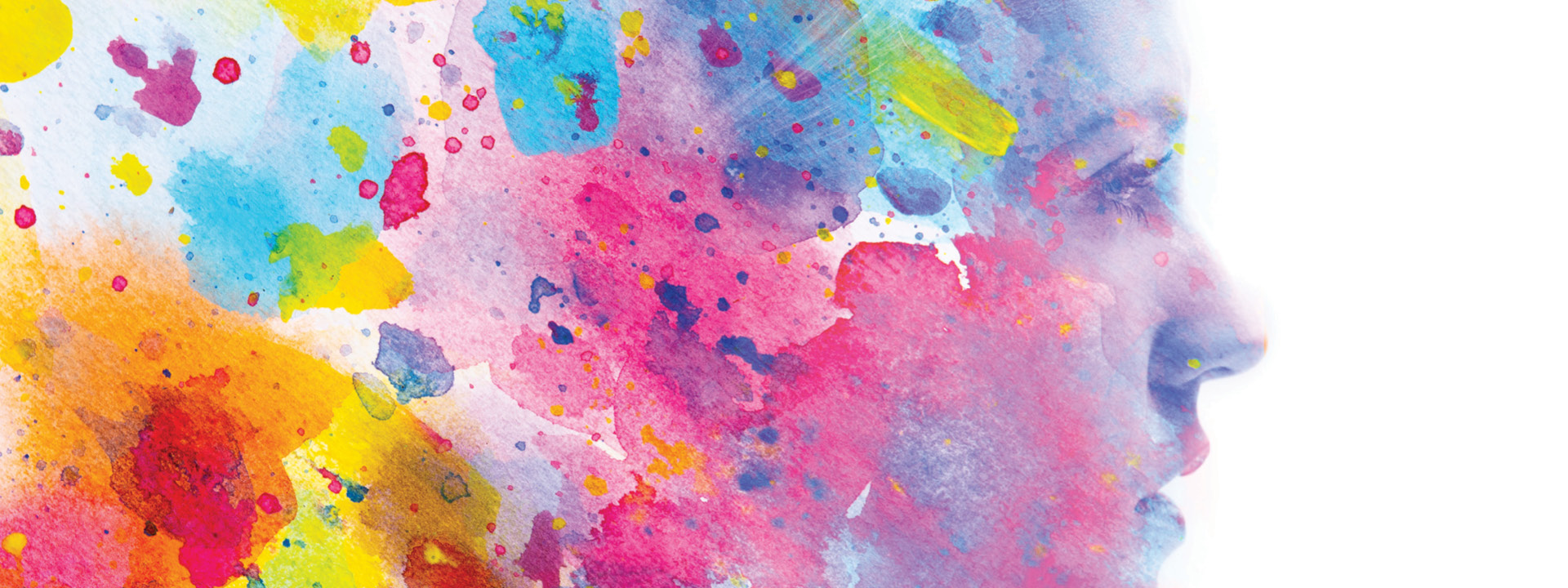 Abstract, colorful illustration of a woman's head