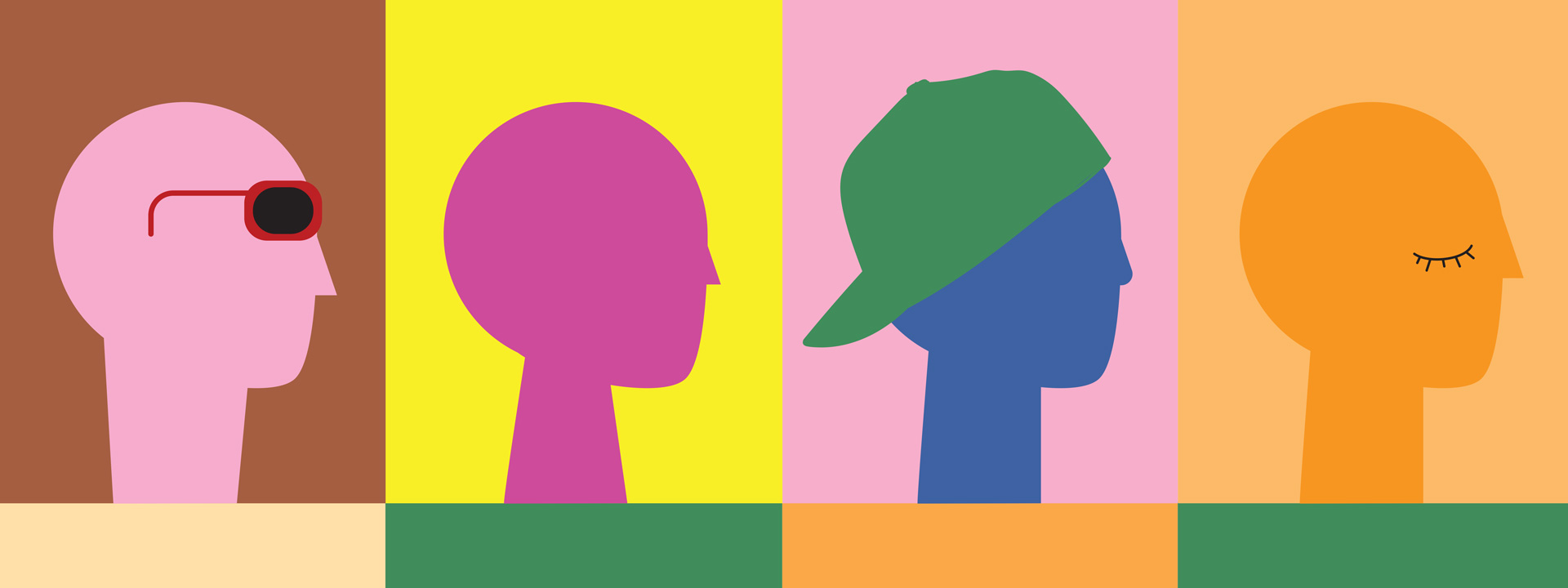 Illustrations of peoples' side-profiles with varying expressions